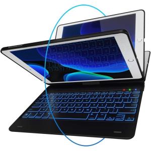 iPad Keyboard Case for iPad 2018 (6th Gen) / 2017 (5th Gen) – iPad Pro 9.7 – iPad Air 2 & 1 – Thin & Light – 360 Rotatable – Wireless/BT – Backlit 10 Color – Case with Keyboard (Black)