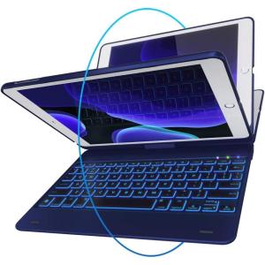 iPad Keyboard Case for iPad 2018 (6th Gen) – iPad 2017 (5th Gen) – iPad Pro 9.7 – iPad Air 2 & 1 – Thin & Light – 360 Rotatable – Wireless/BT – Backlit 10 Color – iPad Case with Keyboard (Mazarine)