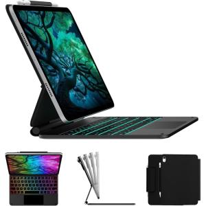 typecase Edge Keyboard Case for iPad 11th Gen A16 (2025) & 10th Gen 10.9″ (2022) – Multi-Touch Trackpad, 11-Color Backlit Magic-Style Keyboard – Floating Magnetic Stand, Pencil Holder – White(Black)