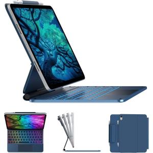 typecase Edge Keyboard Case for iPad 11th Gen A16 (2025) & 10th Gen 10.9″ (2022) – Multi-Touch Trackpad, 11-Color Backlit Magic-Style Keyboard – Floating Magnetic Stand, Pencil Holder – White(‎‎Pacific Blue)
