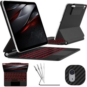 typecase Edge Keyboard Case for iPad 11th Gen A16 (2025) & 10th Gen 10.9″ (2022) – Multi-Touch Trackpad, 11-Color Backlit Magic-Style Keyboard – Floating Magnetic Stand, Pencil Holder – Carbon Fiber