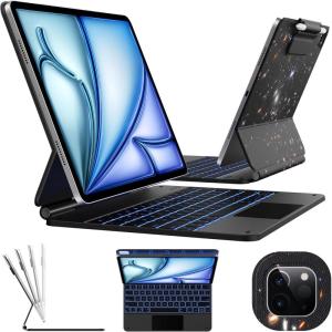 typecase Edge Keyboard Case for iPad Air 11-inch(M3/M2, 2025/2024), iPad Pro 11-inch(4th/3rd/2nd/1st Gen) & iPad Air 10.9-inch 5/4th Gen, Floating Magnetic Stand,Multi-Touch Trackpad,Midnight Amethyst(James Webb Orange)