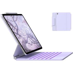 typecase Edge Keyboard Case for iPad Air 13-inch(M3/M2, 2025/2024) & iPad Pro 12.9″(6th/5th/4th/3rd Gen), Magic Keyboard with 11-Color Backlight, Multi-Touch Trackpad, Pencil Holder, Midnight Amethyst(Light Purple)