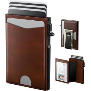 typecase Flip Pop Up Wallet for Men Card Holder: Smart Privacy & lD Display Mode, RFID Blocking, Slim Genuine Leather, Minimalist Front Pocket – 8 Cards Capacity | ID Window | Money Clip (Black)(Brown)