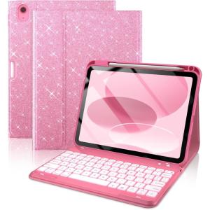 typecase Folio Keyboard Case for iPad 10th Gen 10.9 inch (2022) and iPad 11th (A16, 2025), Magnetic Wireless Detachable Keyboard, 7-Color Backlight, Thin & Light, Pencil Holder – Matcha Green(‎‎‎‎‎ Rose Red Glitter)