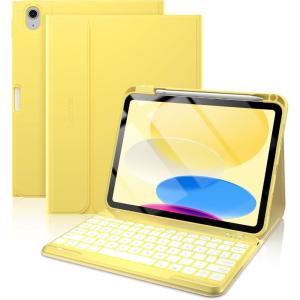 typecase Folio Keyboard Case for iPad 10th Gen 10.9 inch (2022) and iPad 11th (A16, 2025), Magnetic Wireless Detachable Keyboard, 7-Color Backlight, Thin & Light, Pencil Holder – Matcha Green(Yellow)
