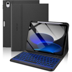 typecase Folio Keyboard Case for iPad 10th Gen 10.9 inch (2022) and iPad 11th (A16, 2025), Magnetic Wireless Detachable Keyboard, 7-Color Backlight, Thin & Light, Pencil Holder – Matcha Green(‎‎‎‎‎‎‎‎ Carbon Fiber)