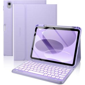 typecase Folio Keyboard Case for iPad 10th Gen 10.9 inch (2022) and iPad 11th (A16, 2025), Magnetic Wireless Detachable Keyboard, 7-Color Backlight, Thin & Light, Pencil Holder – Matcha Green(‎‎‎‎‎‎‎ Light Purple)