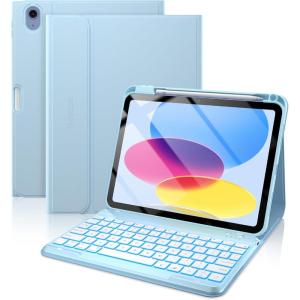typecase Folio Keyboard Case for iPad 10th Gen 10.9 inch (2022) and iPad 11th (A16, 2025), Magnetic Wireless Detachable Keyboard, 7-Color Backlight, Thin & Light, Pencil Holder – Matcha Green(Sky Blue)