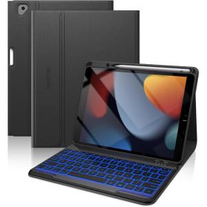 typecase Folio iPad 9th Generation Case with Keyboard 10.2 Inch – Backlit Detachable Slim Cover with Pencil Holder, Compatible with iPad 8th/7th Gen, Pro 10.5, Air 3rd Gen (Sky Blue)(Black)