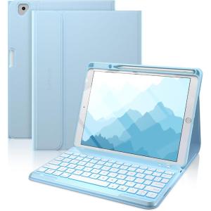 typecase Folio iPad 9th Generation Case with Keyboard 10.2 Inch – Backlit Detachable Slim Cover with Pencil Holder, Compatible with iPad 8th/7th Gen, Pro 10.5, Air 3rd Gen (Sky Blue)(Sky Blue)