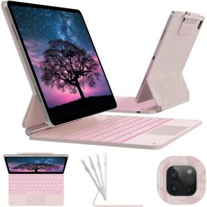 typecase Keyboard Case for iPad Air 13(M3 2025 / M2 2024) and iPad Pro 12.9（6th/5th//4th/3rd Gen,Magic Keyboard with 11-Colors Backlight,Built-in Trackpad,Function Row,Pencil Holder,Light Royal Pink