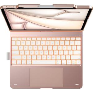typecase Keyboard Case for iPad Air 13-inch: Multi-Touch Trackpad – 360° Rotatable – 11-Colors Backlit – Wireless Cover with Pencil Holder for iPad Air 13 (M3, 205/M2, 2024) – Dark Black(Rose Gold)