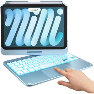 typecase Keyboard Case for iPad mini 7 (2024) & Mini 6 (2021) – Wireless Case with Keyboard for iPad mini 7th 6th Generation 8.3″ – 11 Colors Backlit Keyboard Cover with Trackpad – Black(Light Blue)