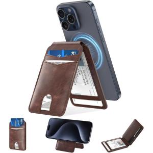 typecase Magnetic Wallet Compatible with Magsafe: Magnetic Phone Wallet & Card Holder for Apple iPhone 16 15 14 13 12 Pro Max – Adjustable Mag Safe Wallet Stand with 4 Card Slots – Black(Brown)