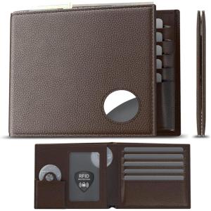 typecase Mens Leather Wallet with AirTag Holder: Hidden Pocket Compatible with Apple Air Tag,Top Grain Leather, Bifold, Slim, RFID Blocking – 10 Card Capacity | Bill Divider | ID Window (Black)(​​​​​​​​​Brown)