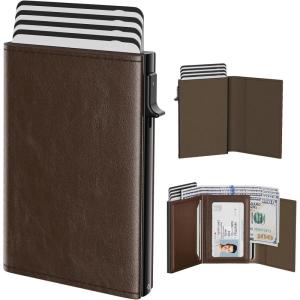 typecase Mens Wallet Card Holder: Pop Up Aluminum Case, Genuine Leather, Smart, RFID Blocking, Slim, Minimalist, Front Pocket – 9-14 Card Capacity | ID Window | Cash Slot (Black Brown)(Black Brown)