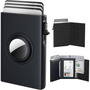 typecase Mens Wallet Card Holder for AirTag: Leather Smart Wallet for Men Compatible with Apple Air Tag, RFID Blocking, Slim, Minimalist – 9-14 Card Capacity | ID Window | Cash Slot (Navy)(Deep Black)