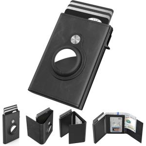 typecase Mens Wallet Card Holder for AirTag: Leather Smart Wallet for Men Compatible with Apple Air Tag, RFID Blocking, Slim, Minimalist – 9-14 Card Capacity | ID Window | Cash Slot (Navy)(​‎‎Black)