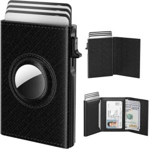 typecase Mens Wallet Card Holder for AirTag: Leather Smart Wallet for Men Compatible with Apple Air Tag, RFID Blocking, Slim, Minimalist – 9-14 Card Capacity | ID Window | Cash Slot (Navy)(Dark Black)