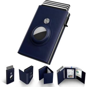 typecase Mens Wallet Card Holder for AirTag: Leather Smart Wallet for Men Compatible with Apple Air Tag, RFID Blocking, Slim, Minimalist – 9-14 Card Capacity | ID Window | Cash Slot (Navy)(​‎‎​‎‎​‎‎​‎‎​‎‎Blue)