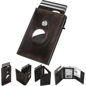 typecase Mens Wallet Card Holder for AirTag: Leather Smart Wallet for Men Compatible with Apple Air Tag, RFID Blocking, Slim, Minimalist – 9-14 Card Capacity | ID Window | Cash Slot (Navy)(​‎‎​‎‎​‎‎Wade Black Vintage)