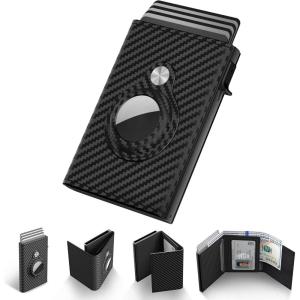 typecase Mens Wallet Card Holder for AirTag: Leather Smart Wallet for Men Compatible with Apple Air Tag, RFID Blocking, Slim, Minimalist – 9-14 Card Capacity | ID Window | Cash Slot (Navy)(Carbon Fiber Black)