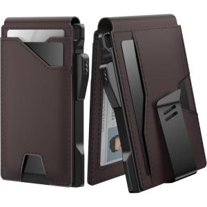 typecase Tactical Wallet for Men Card Holder: Pop Up Card Case, Genuine Leather, Smart, RFID Blocking, Slim, Minimalist, Thin, Front Pocket – 9-13 Card Capacitiy, ID Window, Money Clip (Brown)(Dark Brown)