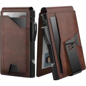 typecase Tactical Wallet for Men Card Holder: Pop Up Card Case, Genuine Leather, Smart, RFID Blocking, Slim, Minimalist, Thin, Front Pocket – 9-13 Card Capacitiy, ID Window, Money Clip (Brown)(Brown)