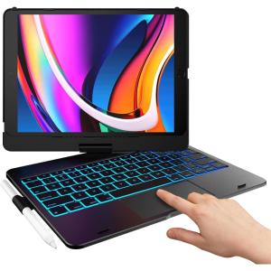 typecase Touch Case with Keyboard for iPad 9th Generation (10.2″, 2021), Multi-Touch Trackpad, 10 Color Backlight, 360, Thin & Light – iPad 8th Gen (2020), 7th Gen (2019), Air 3, Pro 10.5 (Silver)(Black)