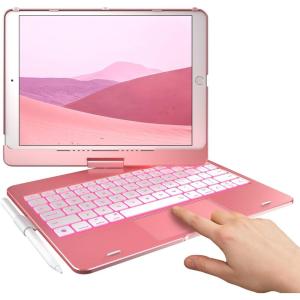 typecase Touch Case with Keyboard for iPad 9th Generation (10.2″, 2021), Multi-Touch Trackpad, 10 Color Backlight, 360, Thin & Light – iPad 8th Gen (2020), 7th Gen (2019), Air 3, Pro 10.5 (Silver)(​​​​Rose Gold)
