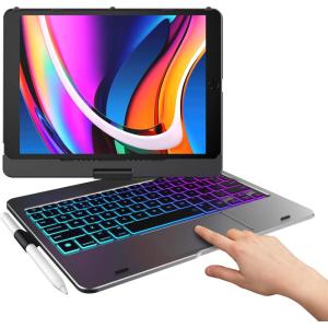 typecase Touch Case with Keyboard for iPad 9th Generation (10.2″, 2021), Multi-Touch Trackpad, 10 Color Backlight, 360, Thin & Light – iPad 8th Gen (2020), 7th Gen (2019), Air 3, Pro 10.5 (Silver)(​​ ‎ ‎​​​​Space Gray)
