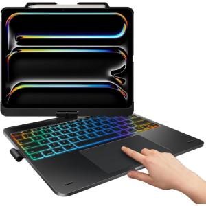 typecase Touch Case with Keyboard for iPad Pro 13-inch(M5/M4, 2025/2024), iPad Air 13-inch(M3/M2, 2025/2024) & iPad Pro 12.9-inch, Trackpad, 360° Rotatable, 11-Colors Backlit, Soft Purple(Space Black)