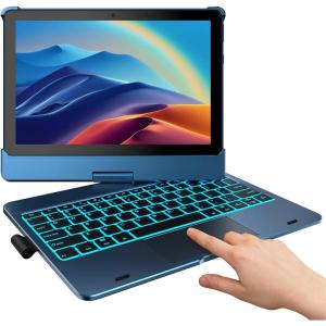 typecase Touch Keyboard Case for HD 10 & HD 10 Plus Tablet (2021, 11th Generation) – Touchpad – 360° Rotatable – Wireless – 10 Colors Backlight – Compatible with Prestige Elite 10QS – Denim