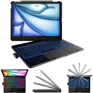 typecase Touch Keyboard Case for iPad Air 11-inch(M3/M2, 2025/2024) & iPad Pro 11(4th/3rd/2nd/1st Gen), Multi-Touch Trackpad, 11-Color Backlight, 360°Rotatable for iPad Air 5/4th Gen, Black(Black)