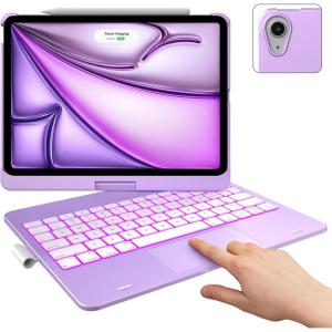 typecase Touch Keyboard Case with Trackpad for iPad Air 11-inch (M3 2025 / M2 2024): 360°Rotatable – 11 Colors Backlight – Wireless Keyboard with Pencil Holder for iPad Air 5th & 4th Gen,Space Gray(PurpleLilac)