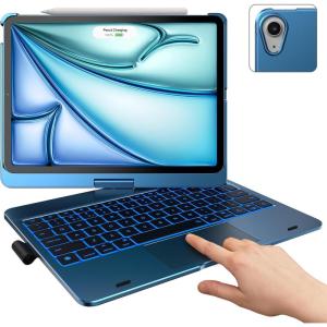 typecase Touch Keyboard Case with Trackpad for iPad Air 11-inch (M3 2025 / M2 2024): 360°Rotatable – 11 Colors Backlight – Wireless Keyboard with Pencil Holder for iPad Air 5th & 4th Gen,Space Gray(Pacific Blue)