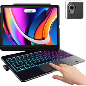 typecase Touch Keyboard Case with Trackpad for iPad Air 11-inch (M3 2025 / M2 2024): 360°Rotatable – 11 Colors Backlight – Wireless Keyboard with Pencil Holder for iPad Air 5th & 4th Gen,Space Gray(Black)