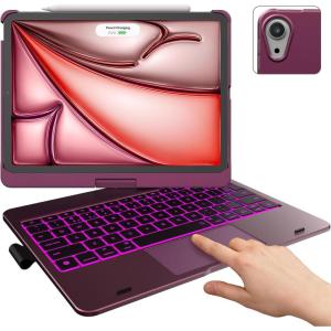 typecase Touch Keyboard Case with Trackpad for iPad Air 11-inch (M3 2025 / M2 2024): 360°Rotatable – 11 Colors Backlight – Wireless Keyboard with Pencil Holder for iPad Air 5th & 4th Gen,Space Gray(Raspberry)