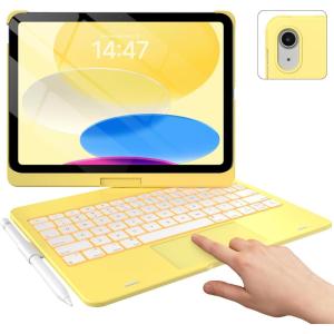 typecase Touch iPad 11th 10th Generation Case with Keyboard (11″ 2025, A16 & 10.9″ 2022) – 360° Rotatable, 11-Color Backlit, Multi-Touch Trackpad, Pencil Holder, Thin & Light – Black(Yellow)