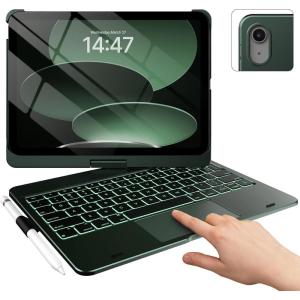 typecase Touch iPad 11th 10th Generation Case with Keyboard (11″ 2025, A16 & 10.9″ 2022) – 360° Rotatable, 11-Color Backlit, Multi-Touch Trackpad, Pencil Holder, Thin & Light – Black(‎ Dark Midnight Green)