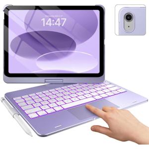 typecase Touch iPad 11th 10th Generation Case with Keyboard (11″ 2025, A16 & 10.9″ 2022) – 360° Rotatable, 11-Color Backlit, Multi-Touch Trackpad, Pencil Holder, Thin & Light – Black(‎‎ Light Purple)