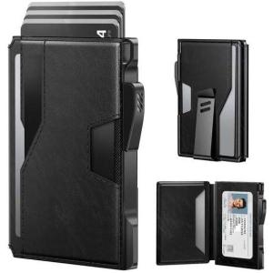 typecase Wallet for Men: Rfid-blocking with Money Clip Slim Leather Bifold ID Window Smart Pop Up Card Case Front Pocket Wallet with Gift Box (Carbon Fiber Black)(Black)