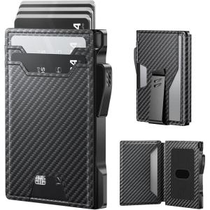 typecase Wallet for Men: Rfid-blocking with Money Clip Slim Leather Bifold ID Window Smart Pop Up Card Case Front Pocket Wallet with Gift Box (Carbon Fiber Black)(Carbon Fiber)