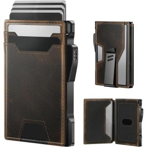 typecase Wallet for Men: Rfid-blocking with Money Clip Slim Leather Bifold ID Window Smart Pop Up Card Case Front Pocket Wallet with Gift Box (Carbon Fiber Black)(Burnished Black)