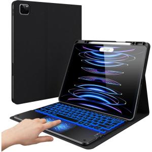 typecase iPad Pro 12.9 Case with Keyboard – 2022-6th Generation – Thin & Light, Touchpad Keyboard Case with 10 Colors Backlight & Pencil Holder for iPad Pro 12.9 5th/4th/3rd Gen – Jet Black