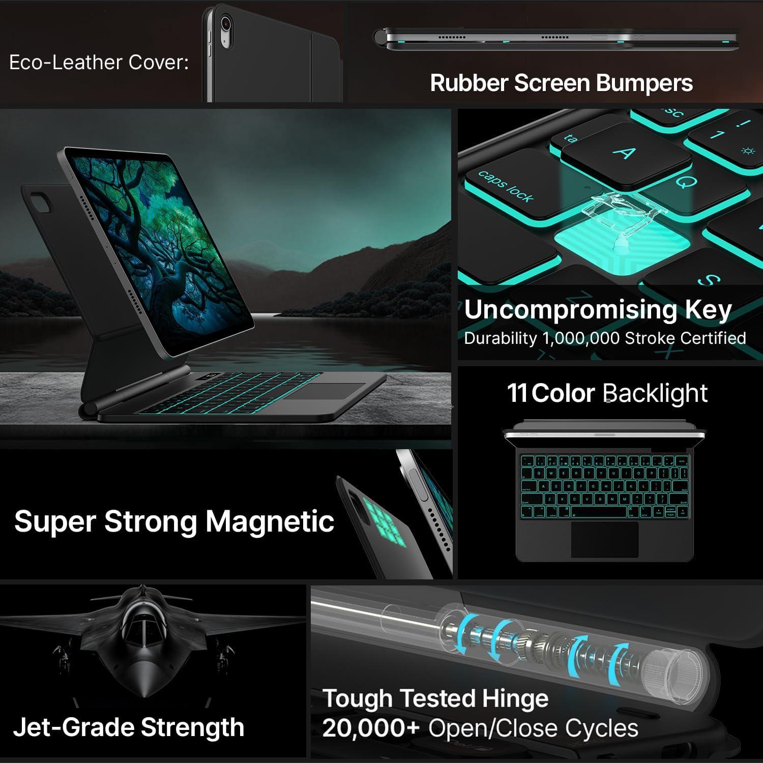 image:imagetypecase Edge Keyboard Case for iPad 10th Generation 109 2022  Magnetic Keyboard Case with MultiTouch Trackpad 11 Colors Backlight Slim amp Lightweight  Space Black