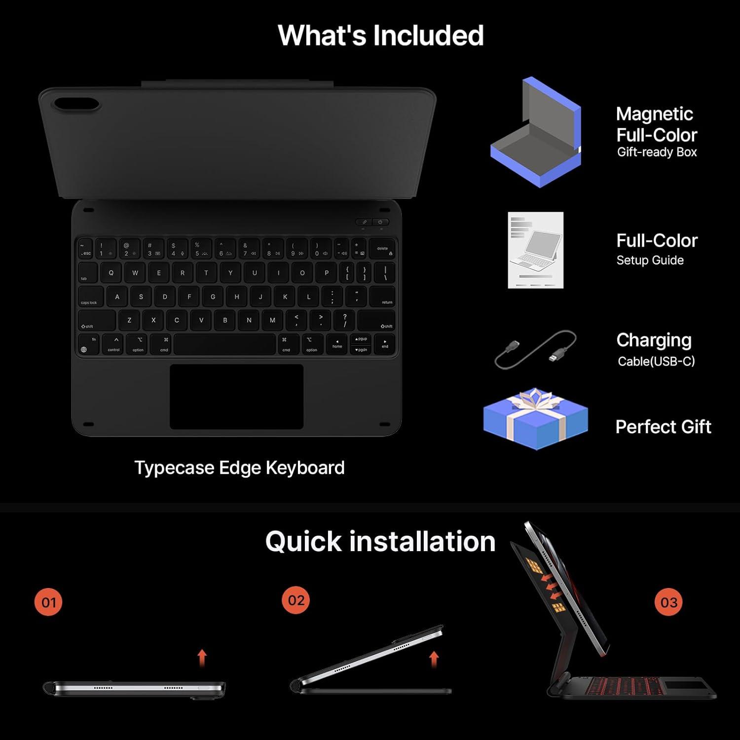 image:imagetypecase Edge Keyboard Case for iPad 11th Gen A16 2025 amp 10th Gen 109 2022  MultiTouch Trackpad 11Color Backlit MagicStyle Keyboard  Floating Magnetic Stand Pencil Holder  WhiteCarbon Fiber