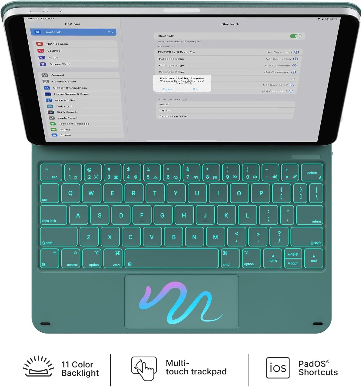 image:imagetypecase Edge Keyboard Case for iPad 11th Gen A16 2025 amp 10th Gen 109 2022  MultiTouch Trackpad 11Color Backlit MagicStyle Keyboard  Floating Magnetic Stand Pencil Holder  White  Midnight Green