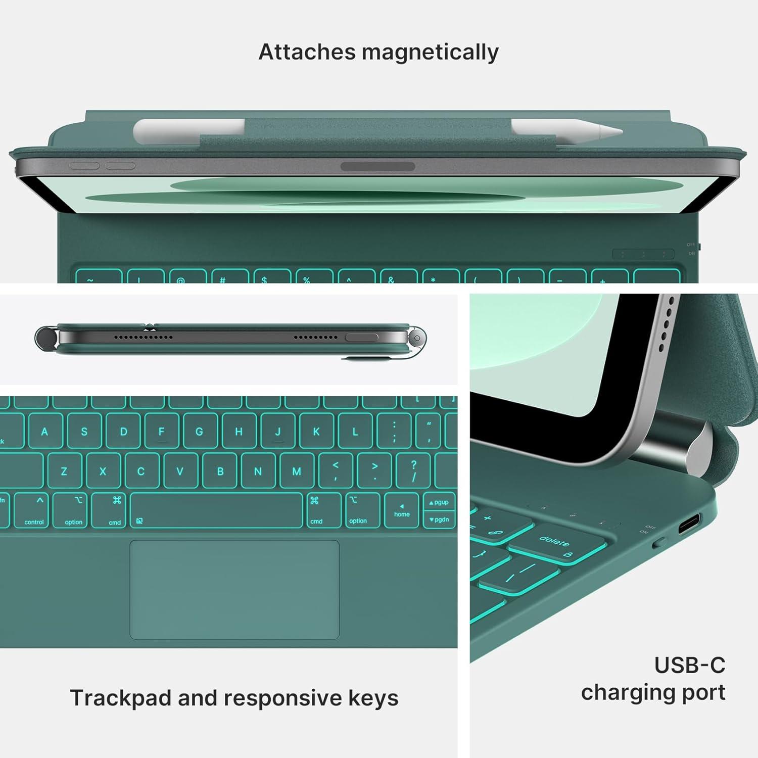 image:imagetypecase Edge Keyboard Case for iPad 11th Gen A16 2025 amp 10th Gen 109 2022  MultiTouch Trackpad 11Color Backlit MagicStyle Keyboard  Floating Magnetic Stand Pencil Holder  White  Midnight Green